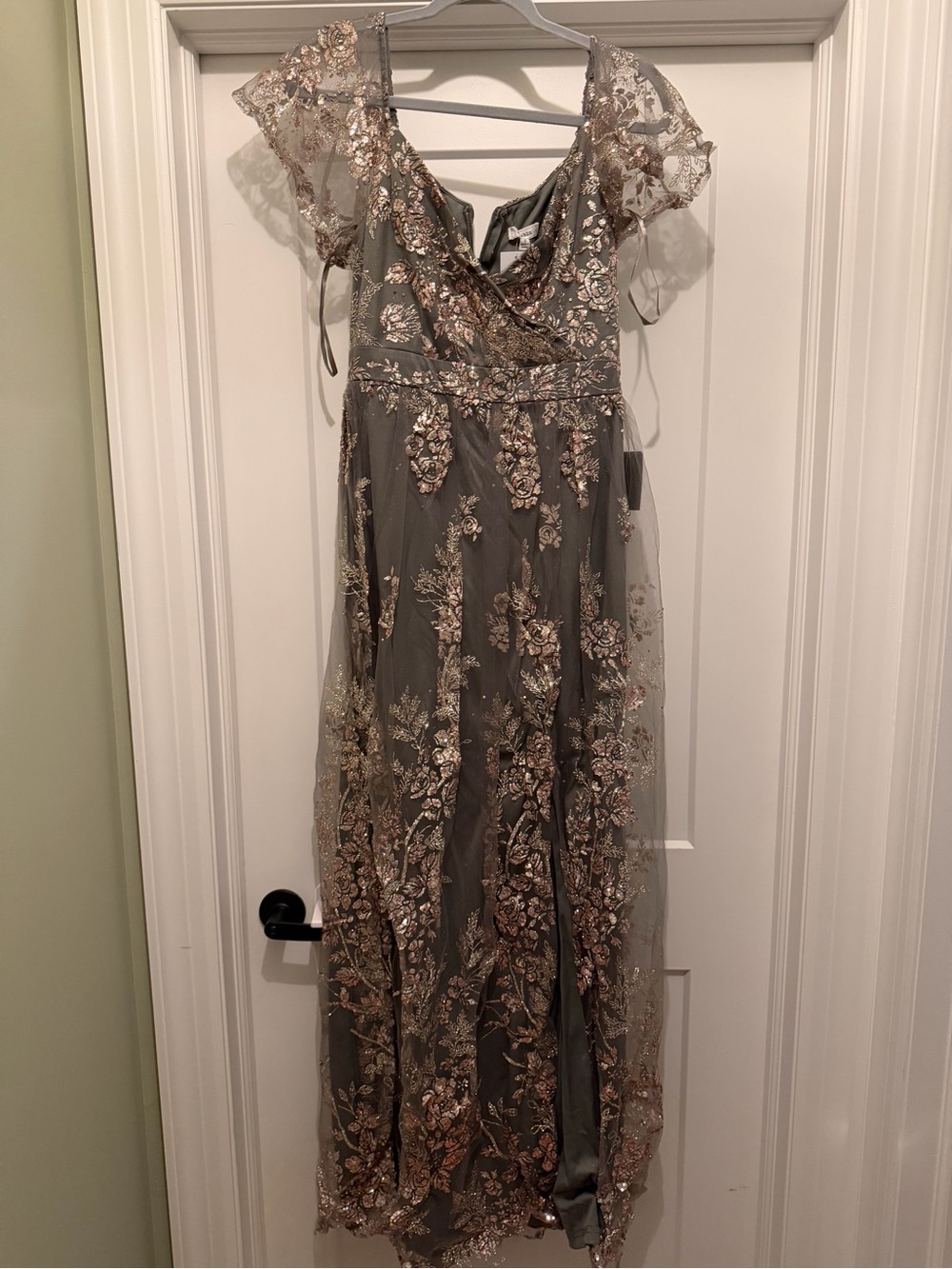 Baltic Born Gray Maxi Dress with Gold Floral Embroidery - Picture 1 of 3